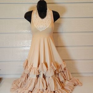 DOLLCAKE GIRL Kids SZ 6 PEACHY RUFFLE CROCHET HALTER DRESS PARTY EVENT DRESS